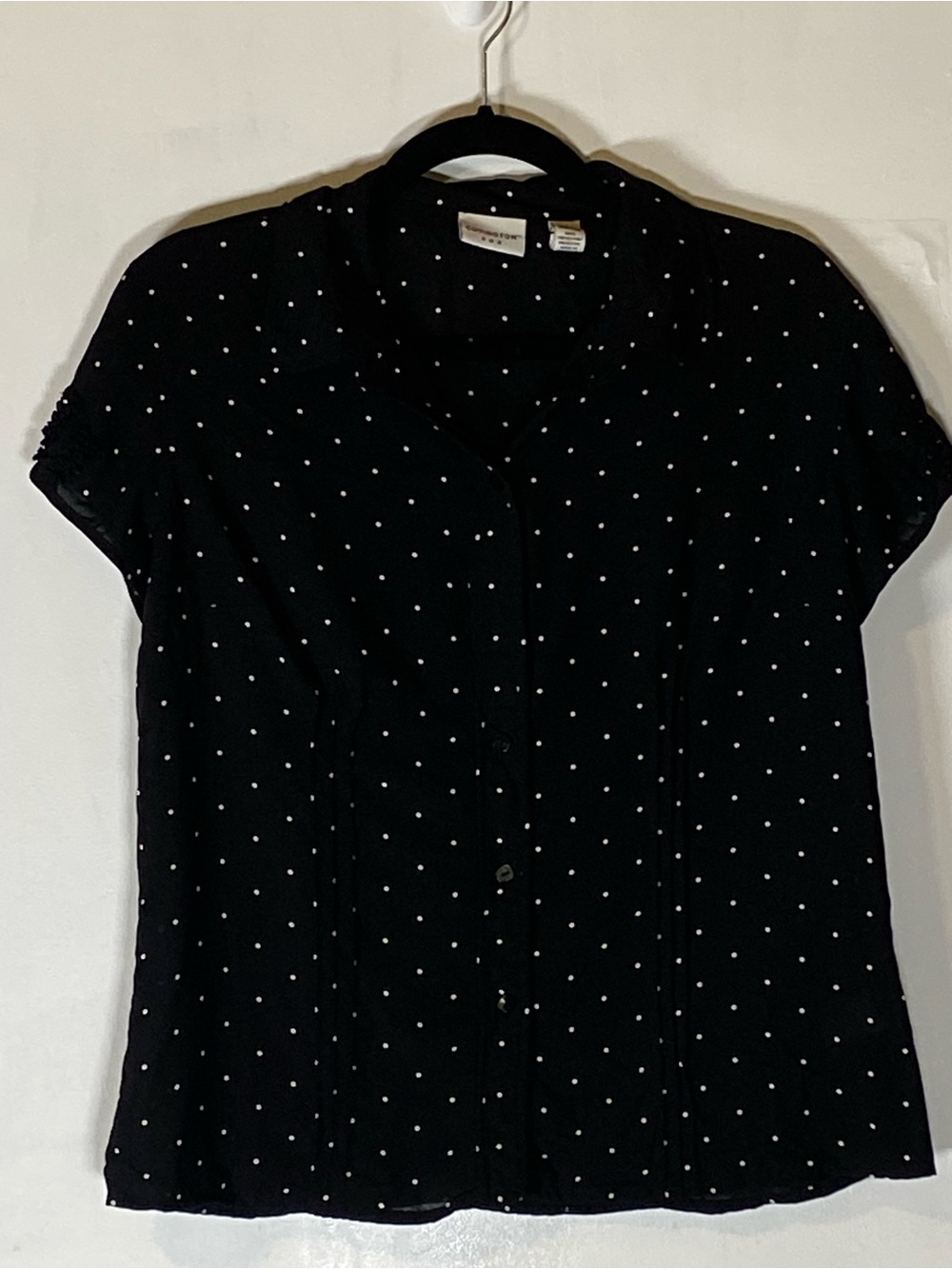 Covington Black White Polka Dot Blouse Career Office Core Preppy Top M 10-12 - Picture 2 of 10
